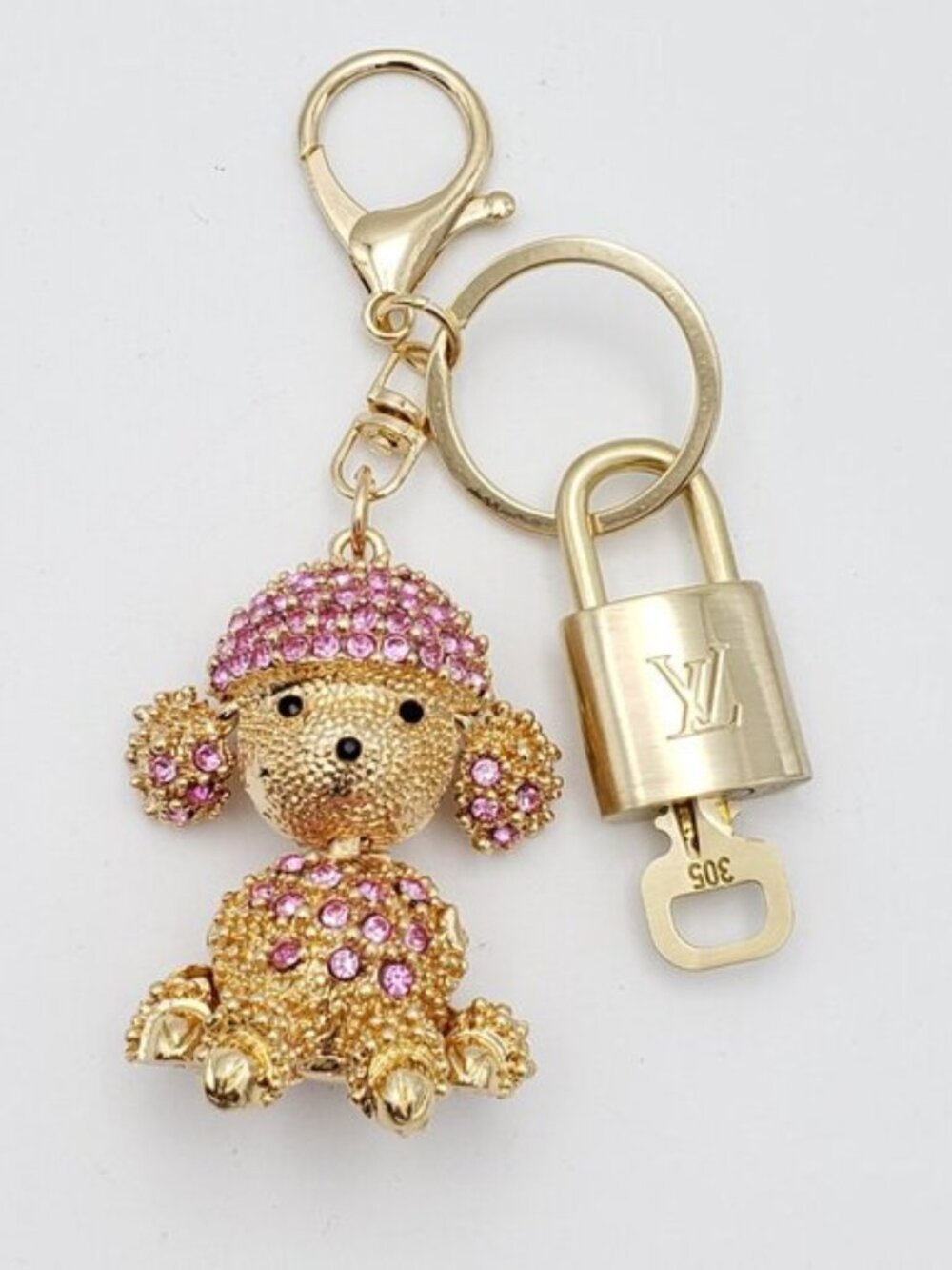 Authentic Louis Vuitton Gold Padlock 🔒 Shiny LV Key + Unbranded Puppy Charm - Picture 1 of 8